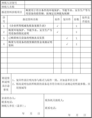 購置用于符合條件的環(huán)境保護、節(jié)能節(jié)水、安全生產(chǎn)等專用設備的投資額,按規(guī)定比例抵免稅額報送資料清單